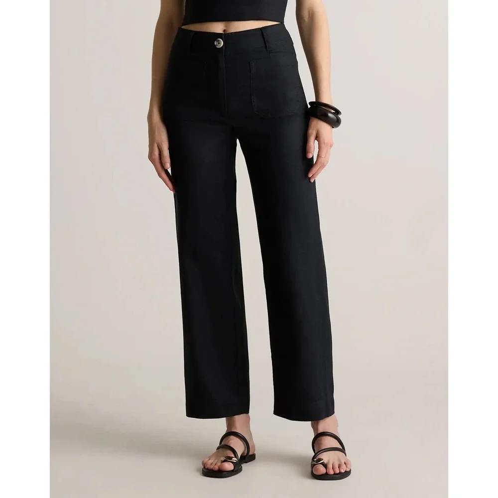 Quince European Linen Patch Pocket Wide Leg Pants Black 16 Minimalist Neutral